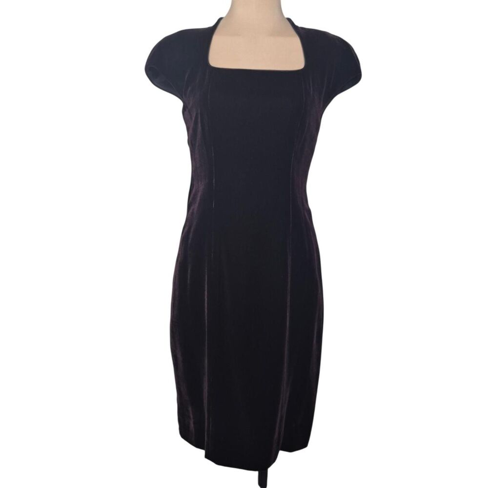 Liz Claiborne Dark Plum Velvet Sheath Dress Size 6 Petite Vintage 90s